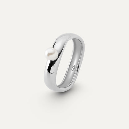 Wellenring mit Perle, sterling silber 925, platiniert NEW ROMANTIC
