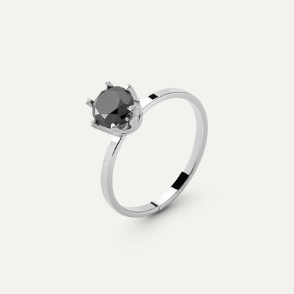 Ring mit 6 mm Diamant, 925er Silber platiniert