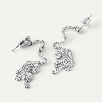 Silberne tiger ohrringe platiniert - GIORRE