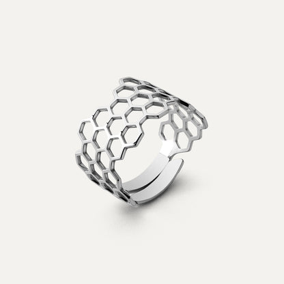 Bienenwabenring, 925er Silber platiniert