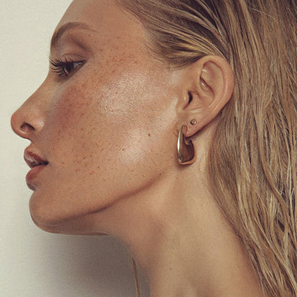 Small chunky earrings yellow gold plated RE:SHAPE