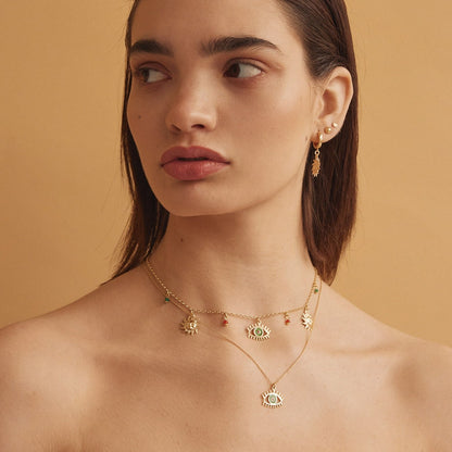 Silver necklace with symbolic pendants yellow gold plated BALI SUN