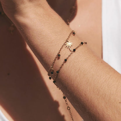 Palm bracelet with black spinel, 925 silver with gold plating TRAVEL