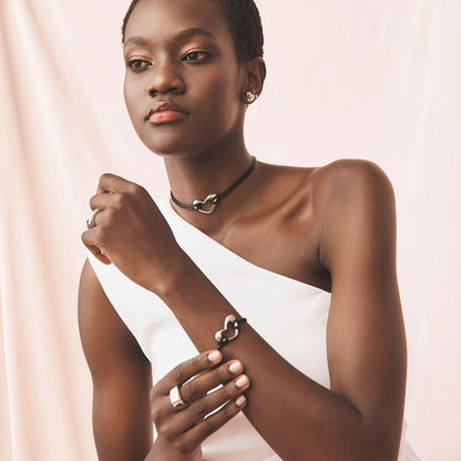 Bracelet cordon noir avec cœur, argent 925 plaqué or jaune NOUVEAU ROMANTIQUE