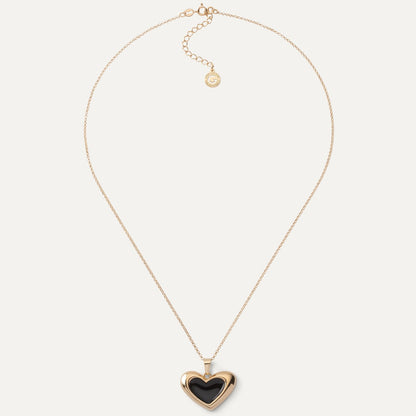 Collier cœur asymétrique noir en résine, argent 925 plaqué or jaune NOUVEAU ROMANTIQUE