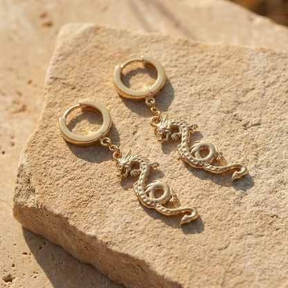 Boucles d'oreilles dragon, argent sterling 925 plaqué or jaune BALI SUN