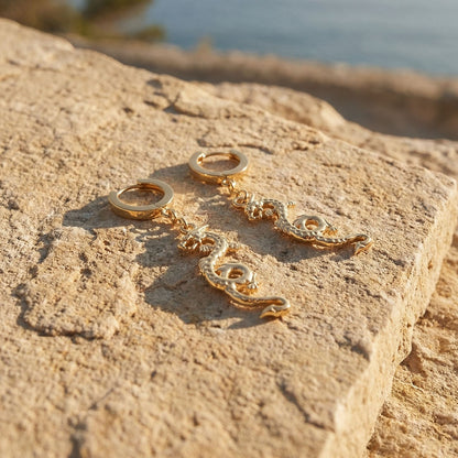 Boucles d'oreilles dragon, argent sterling 925 plaqué or jaune BALI SUN