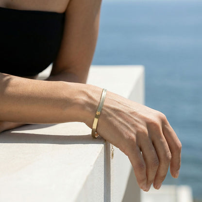 Bracelet plat en argent sterling 925, XENIA x GIORRE plaqué platine