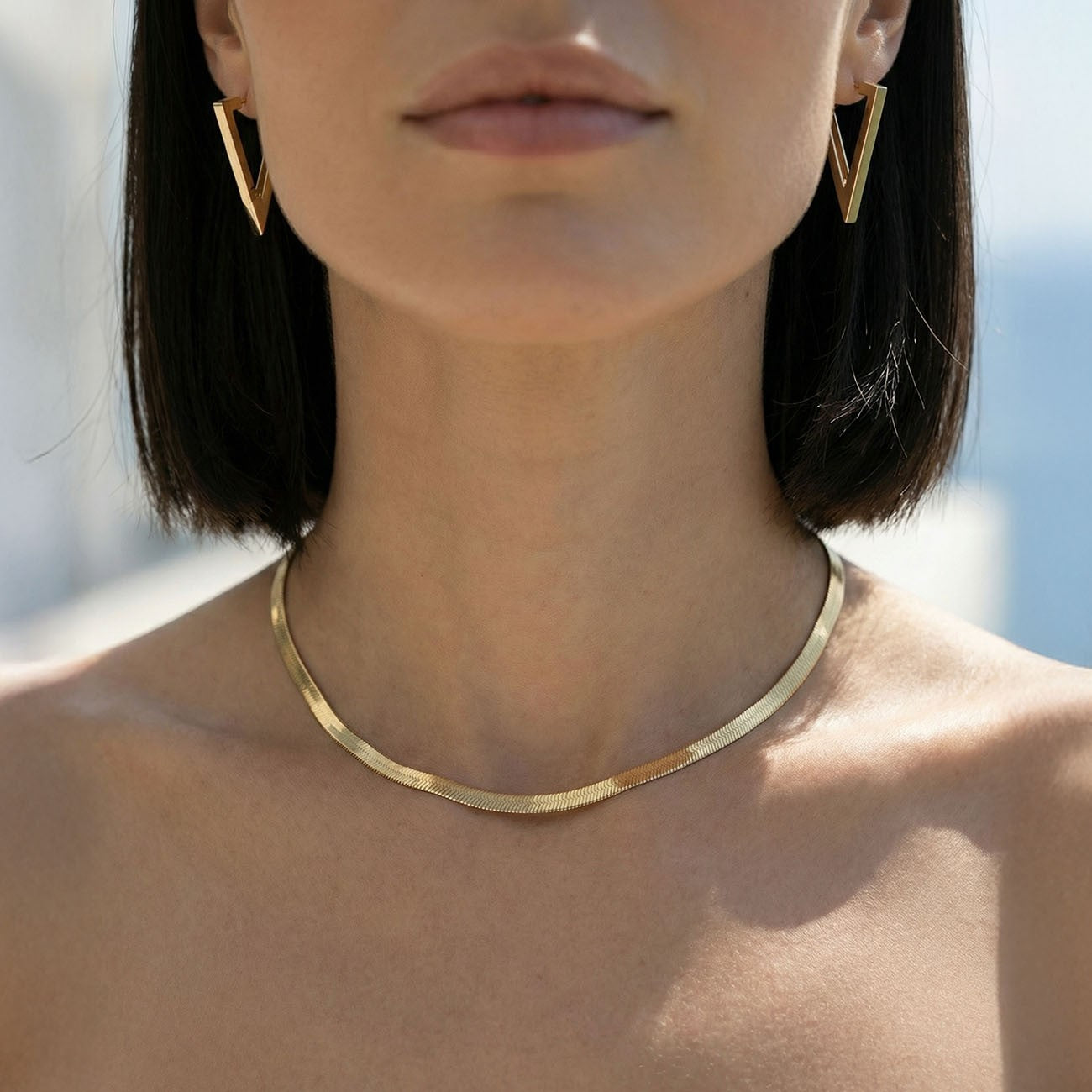 Collier ras du cou plat en argent sterling 925, XENIA x GIORRE plaqué or jaune