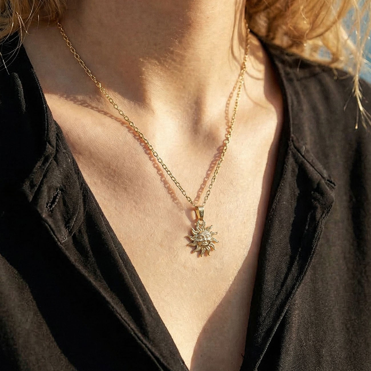 Gold sonne Halskette, gold 14K BALI SUN