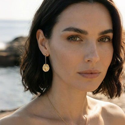 Boucles d'oreilles coquillages pendantes, argent sterling 925 plaqué platine BALI SUN