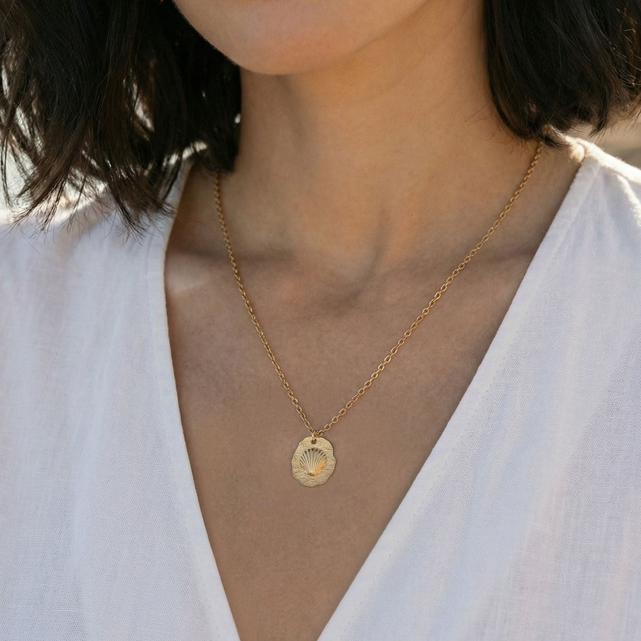 Collier coquillage, argent sterling 925 plaqué platine BALI SUN