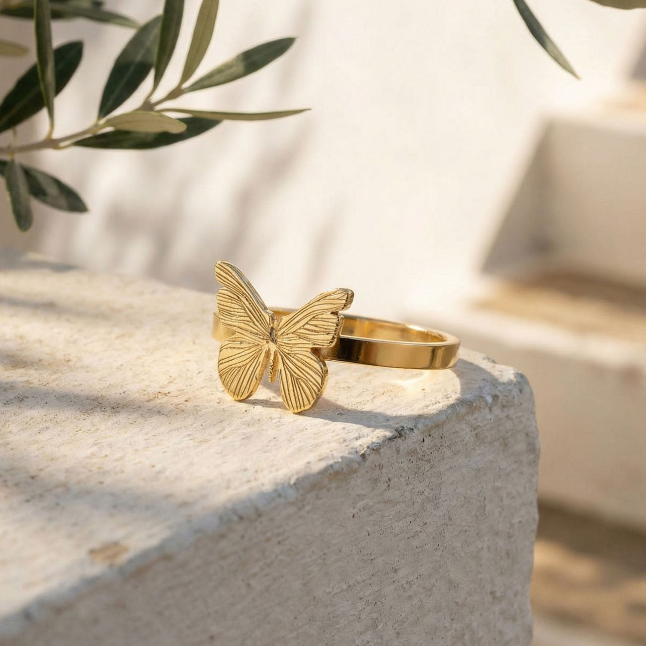Schmetterlings ring, sterlingsilber 925 gelbvergoldet BALI SUN