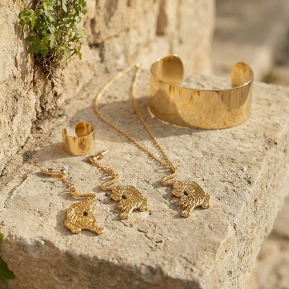 Boucles d'oreilles tigre en argent plaqué or jaune BALI SUN
